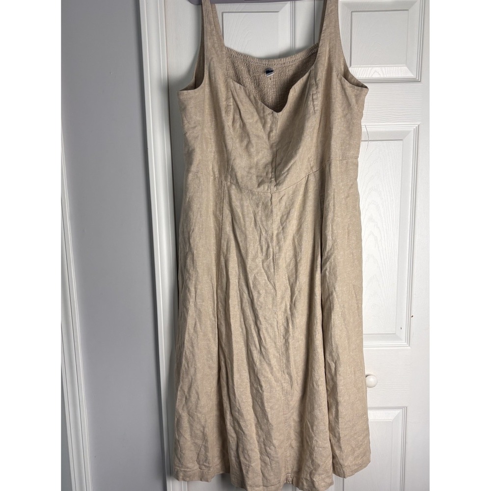 Old Navy Flare Notch Neck Flax Linen Blend Midi Dress Womens 3X Beige New